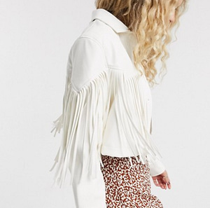 Bershka western faux leather jacket with fringing in white