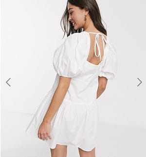Influence puff sleeve tiered square neck mini smock dress in white